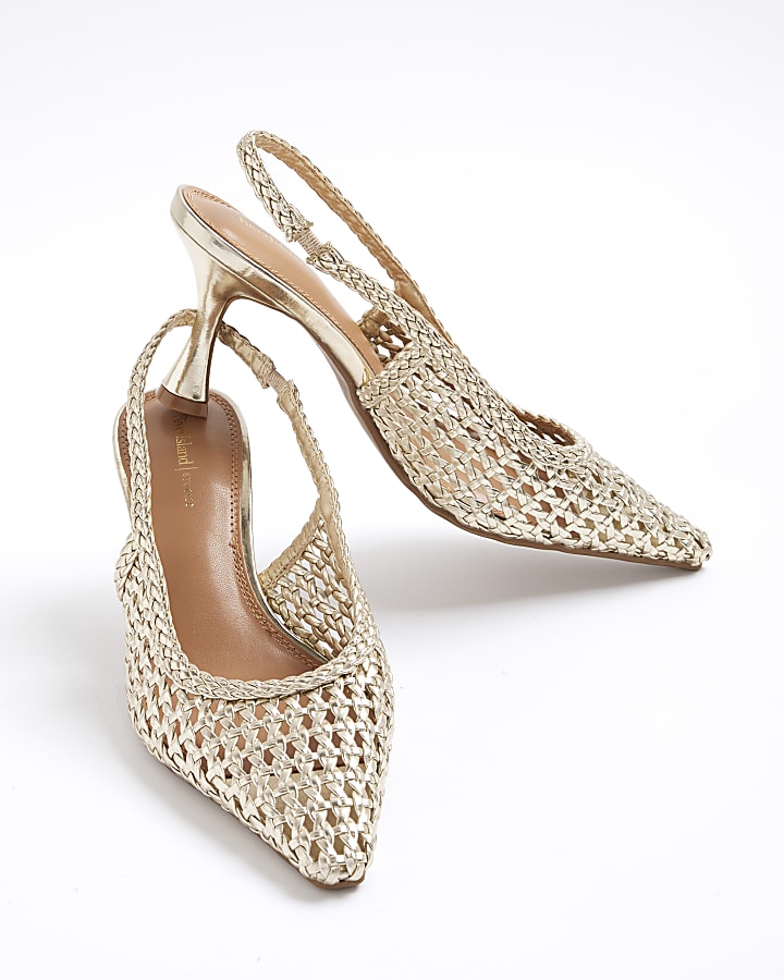 Gold Woven Sling Back Court Heels