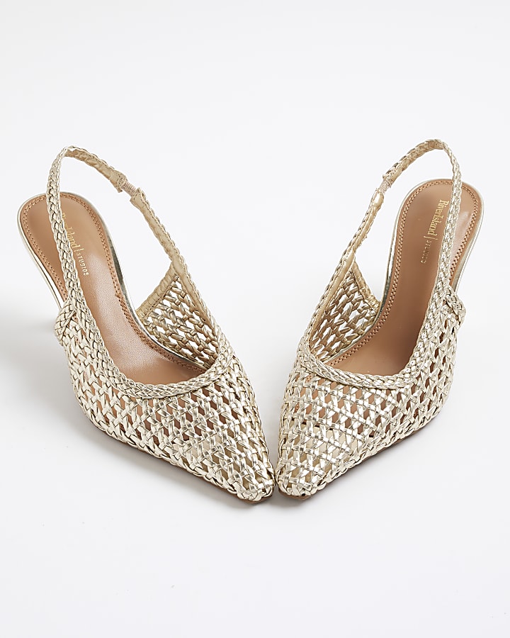 Gold Woven Sling Back Court Heels