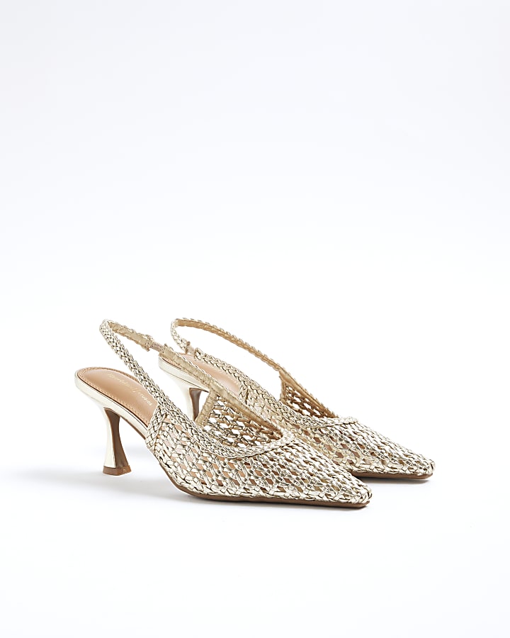 Gold Woven Sling Back Court Heels