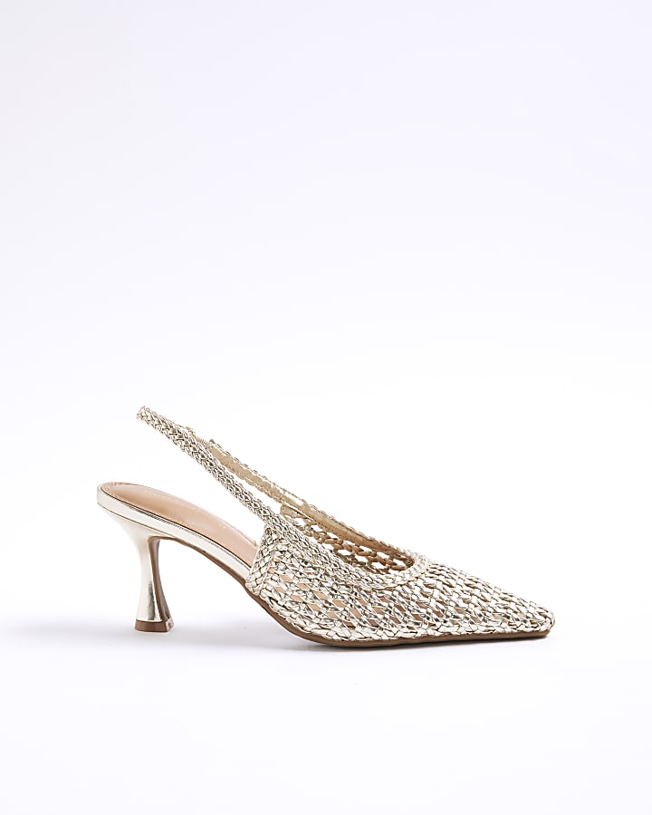 Gold Woven Sling Back Court Heels