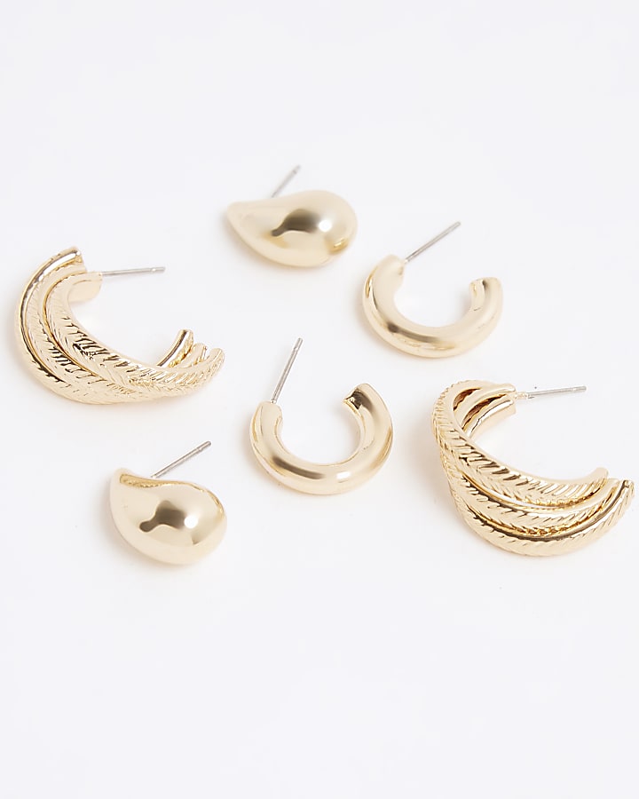 Gold 3 Pack Twist Hoop Earrings