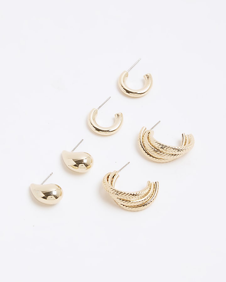 Gold 3 Pack Twist Hoop Earrings