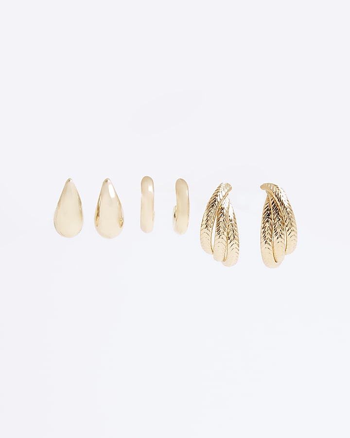 Gold 3 Pack Twist Hoop Earrings