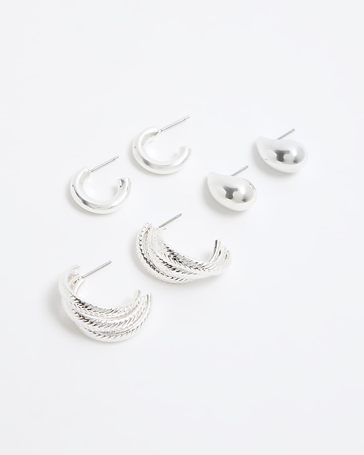 Silver Pack of 3 Twist Hoop Earrings