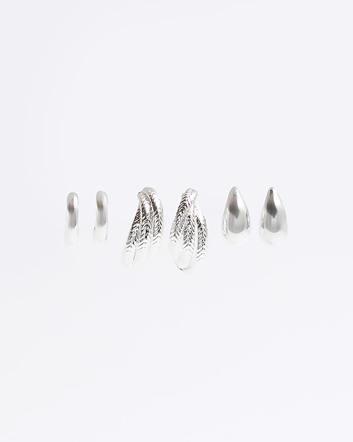 Silver Pack of 3 Twist Hoop Earrings