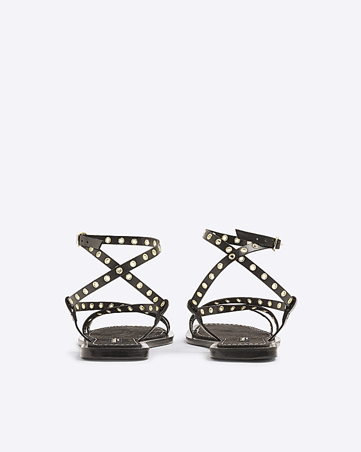 Black Eyelet Strappy Sandals