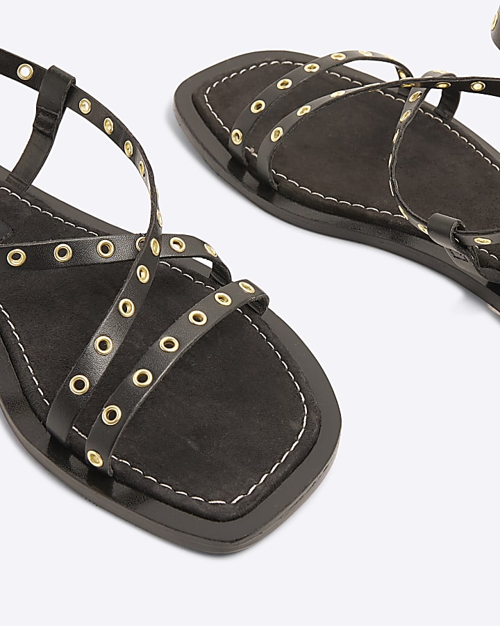 Black Eyelet Strappy Sandals