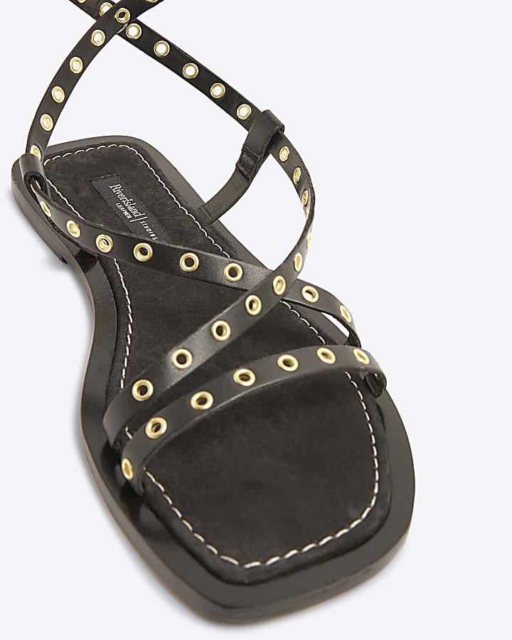 Black Eyelet Strappy Sandals