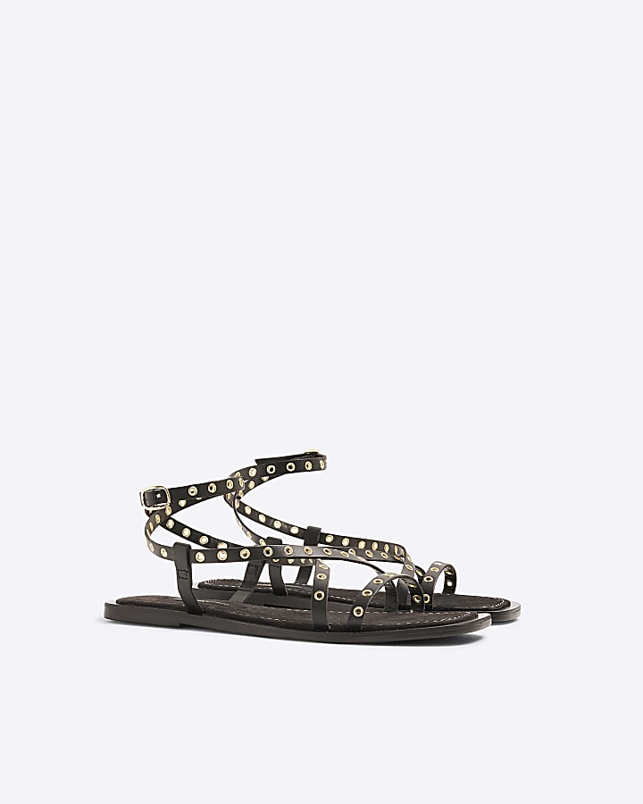 Black Eyelet Strappy Sandals
