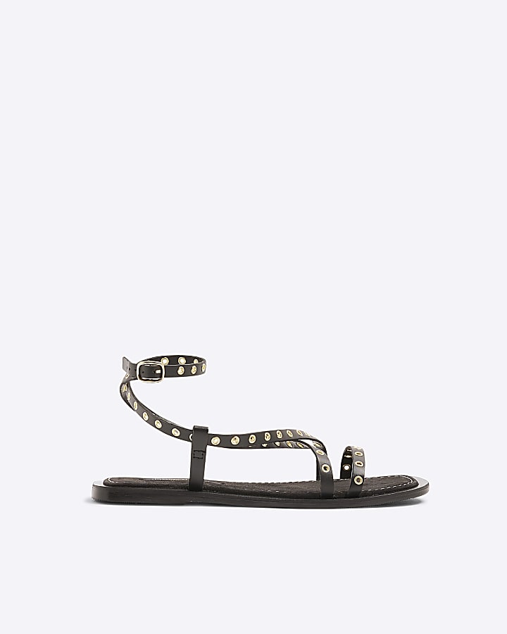 Black Eyelet Strappy Sandals