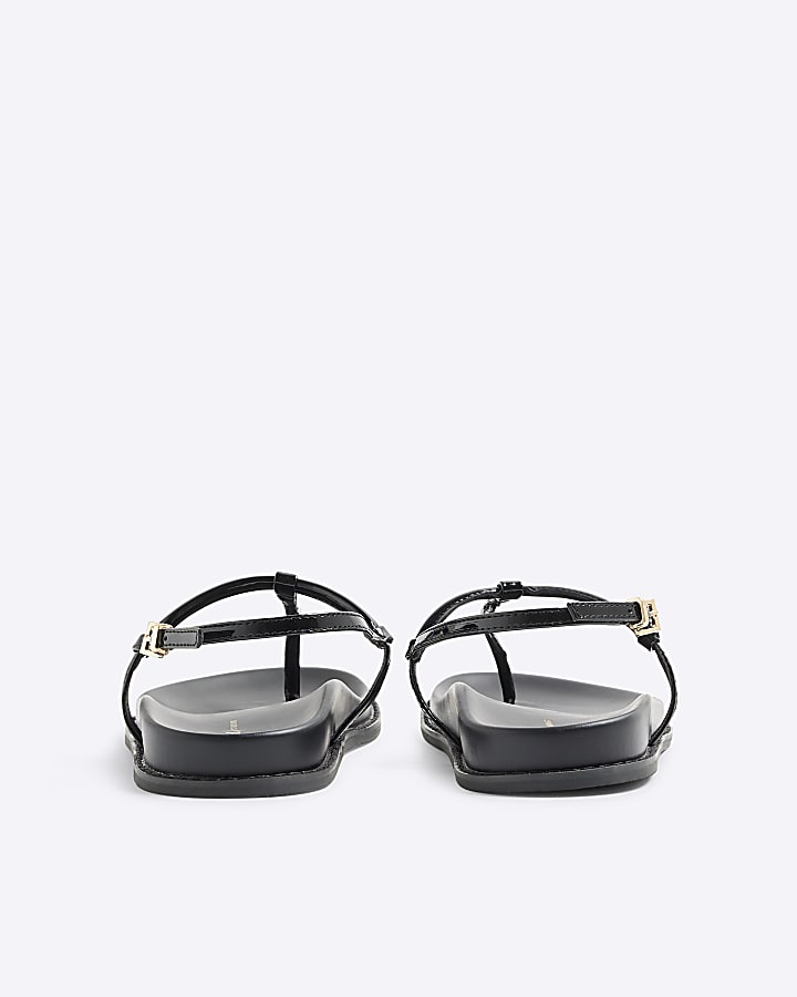 Black Toe Thong Footbed Sandals