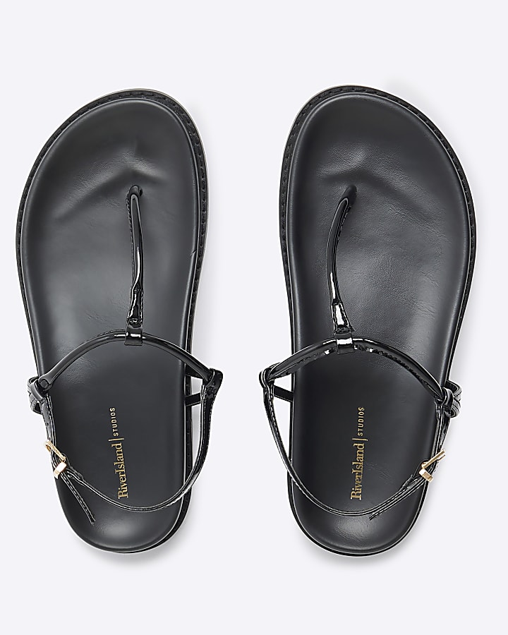 Black Toe Thong Footbed Sandals