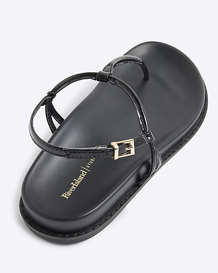 Black Toe Thong Footbed Sandals