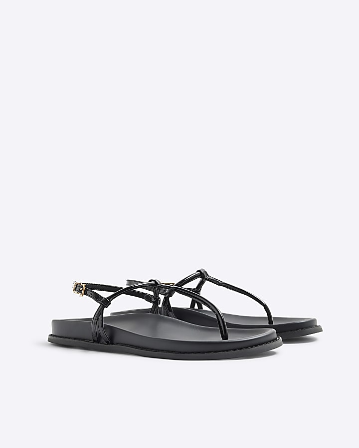 Black Toe Thong Footbed Sandals