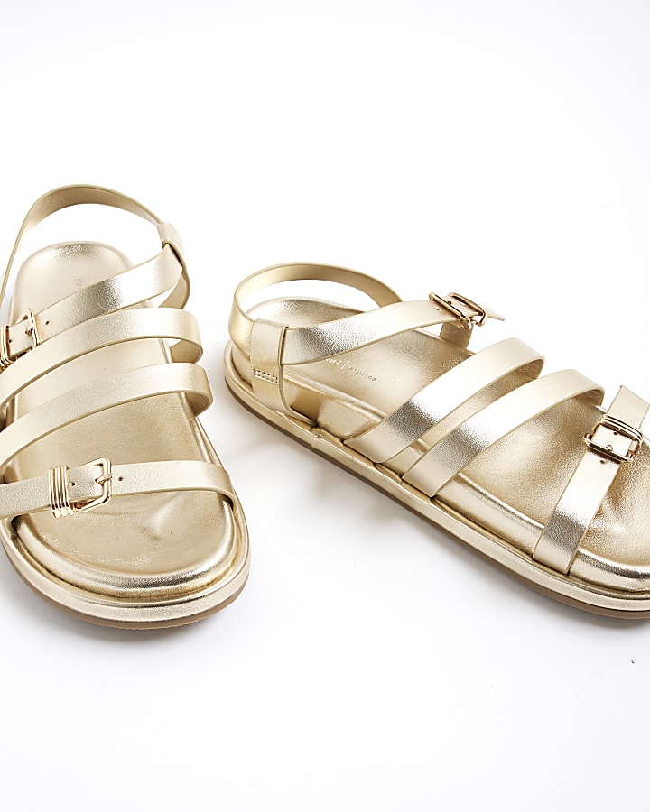 Gold Strappy Footbed Sandals