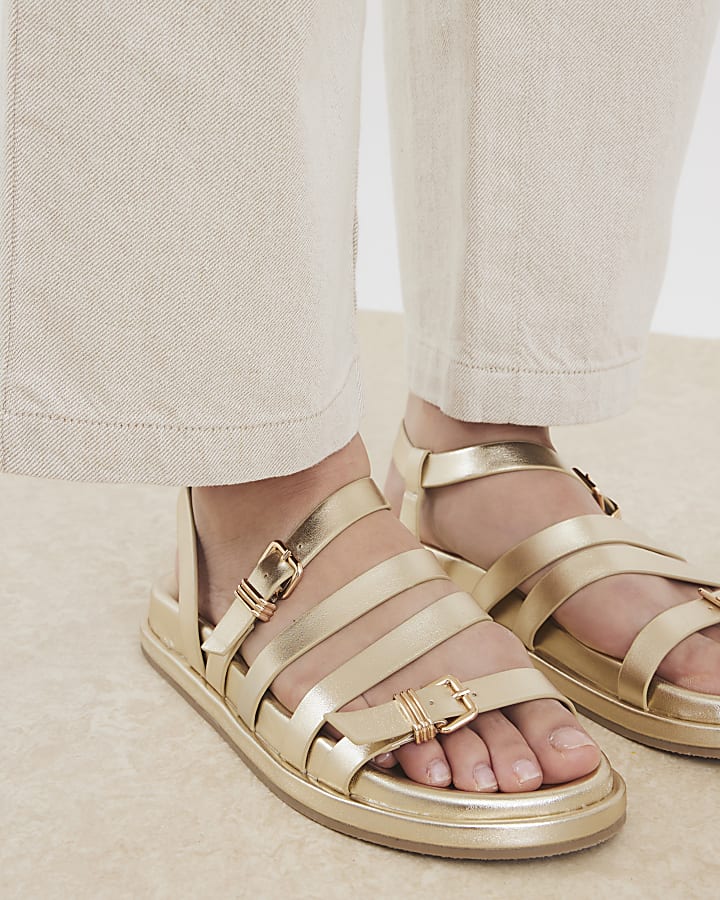 Gold Strappy Footbed Sandals