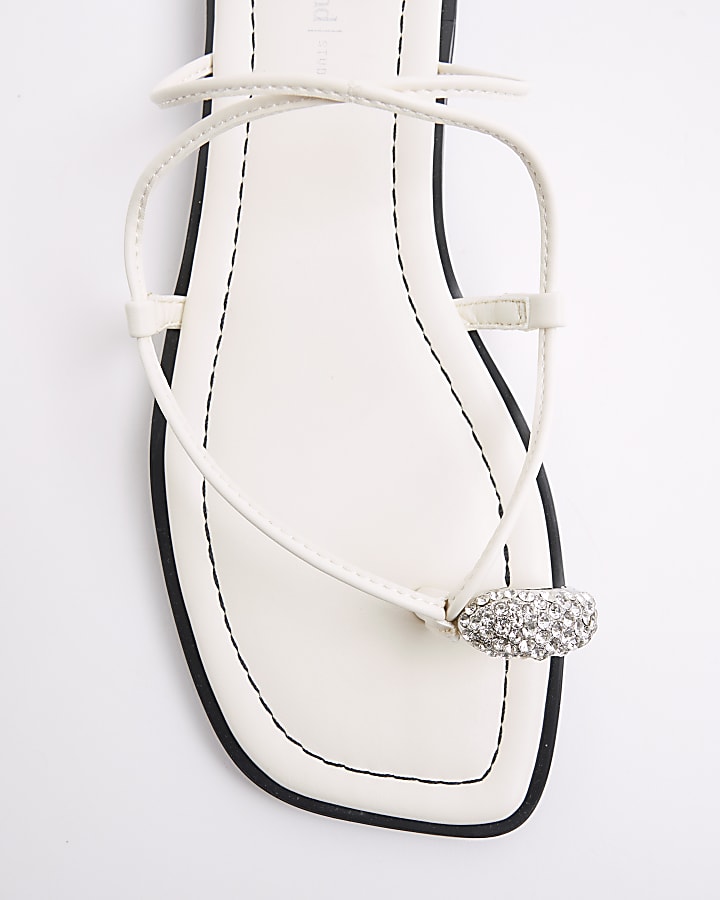 White Diamante Toe Loop Flat Sandals