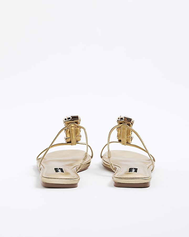 Gold Stone Beading Flat Sandals