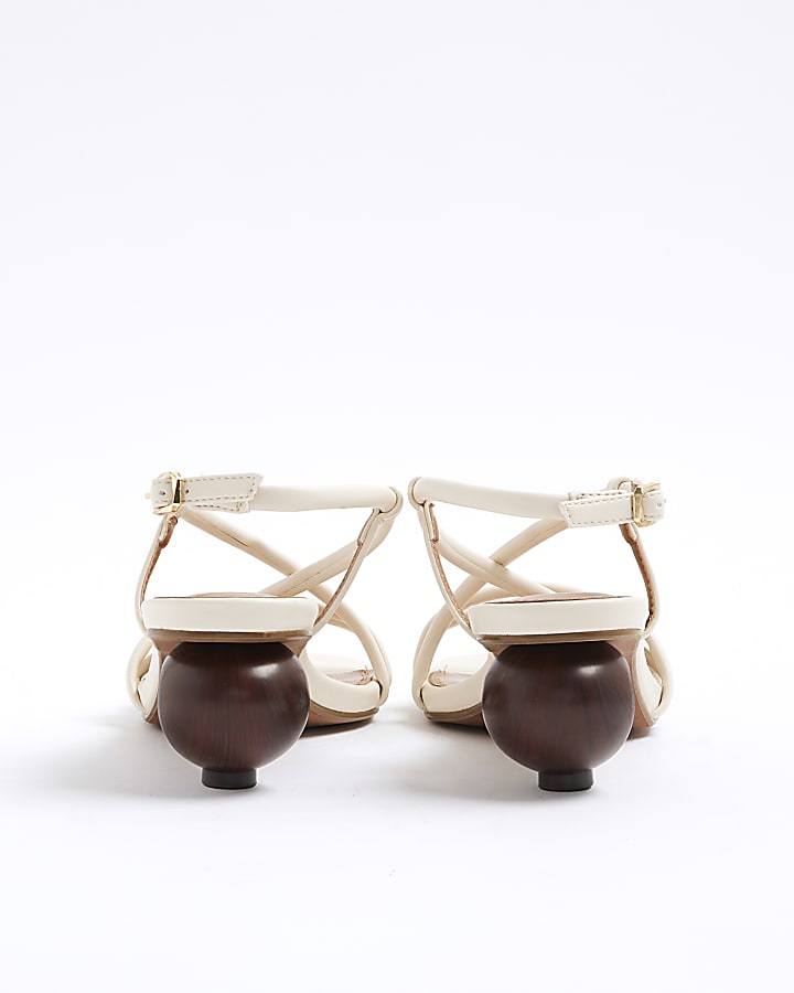 Cream Wooden Ring Heel Sandals