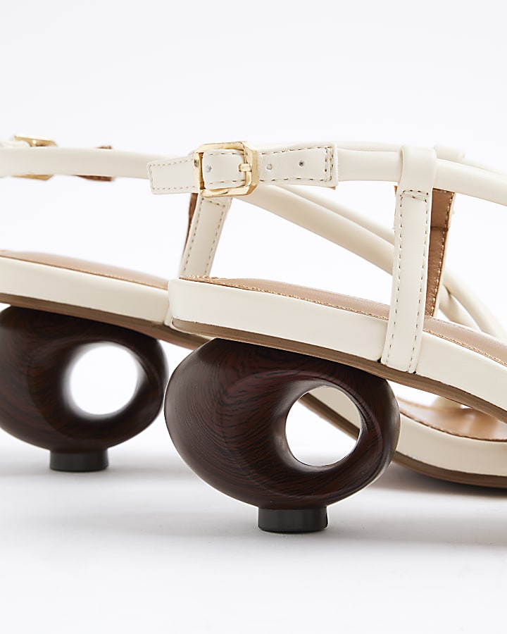 Cream Wooden Ring Heel Sandals