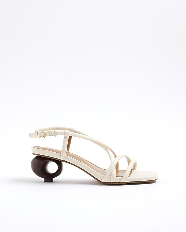 Cream Wooden Ring Heel Sandals