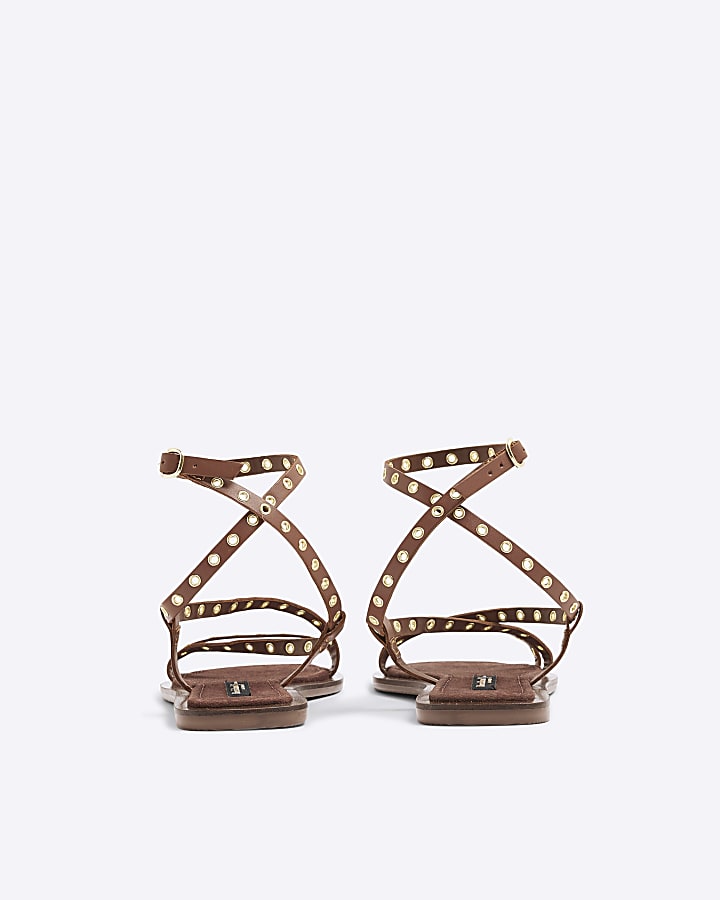 Brown Eyelet Strappy Sandals