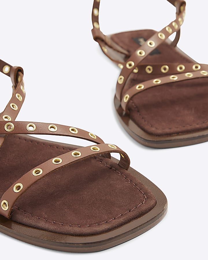 Brown Eyelet Strappy Sandals