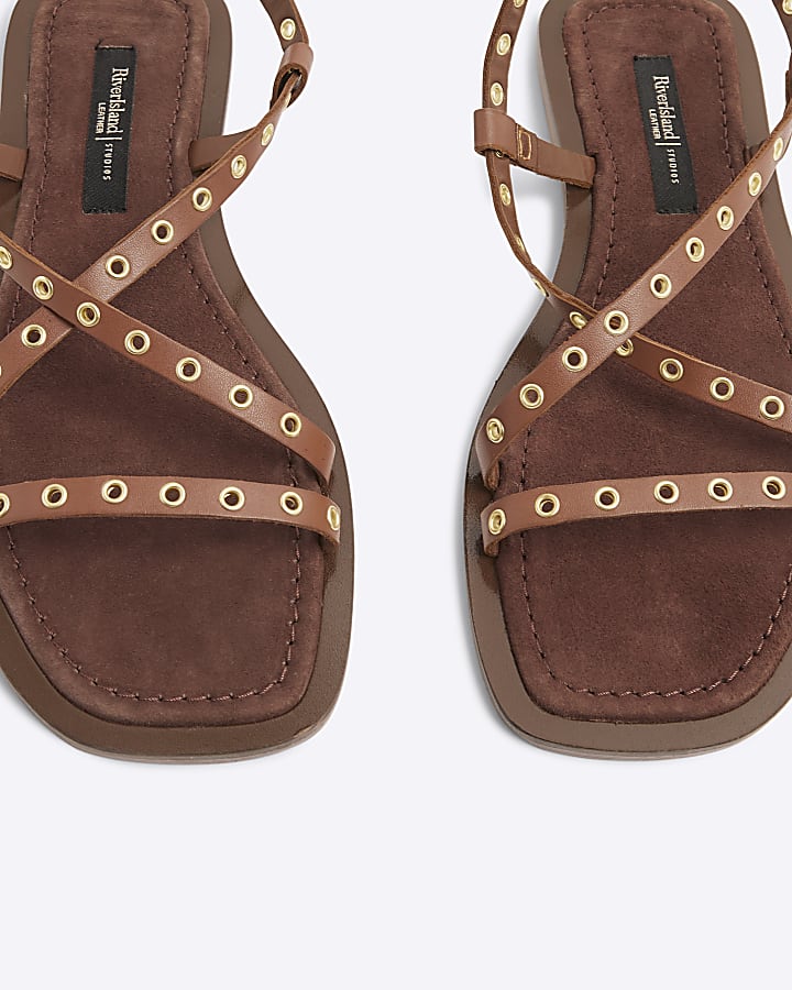 Brown Eyelet Strappy Sandals