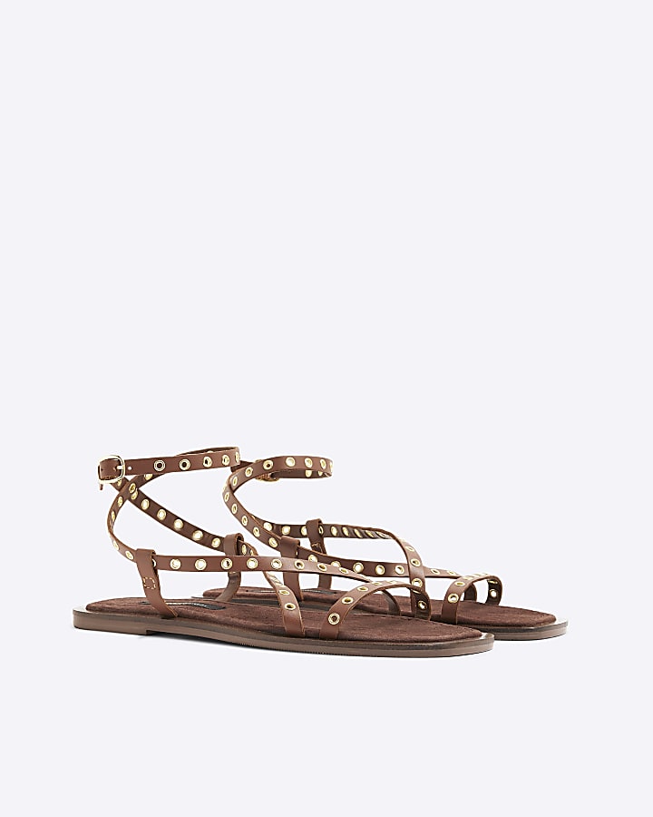 Brown Eyelet Strappy Sandals