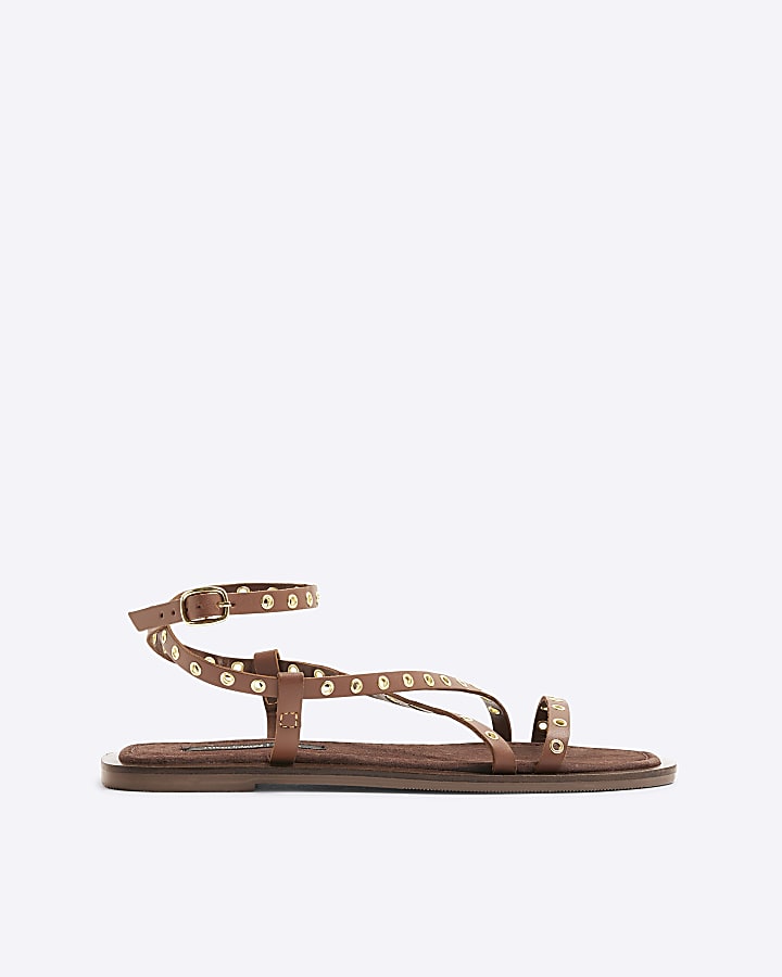 Brown Eyelet Strappy Sandals