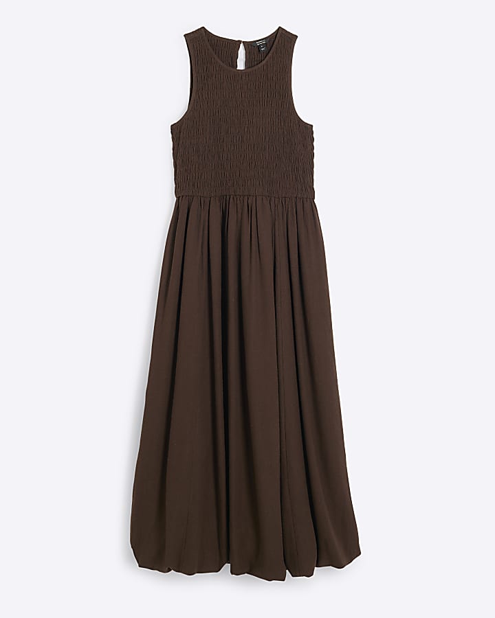 Petite Brown Bubble Hem Midi Dress