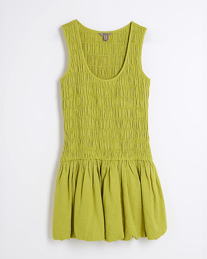 Petite Lime Bubble Hem Shirred Mini Dress