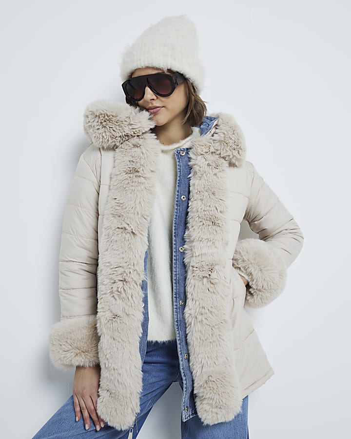 Blue Denim Faux Fur Trim Reversible Coat