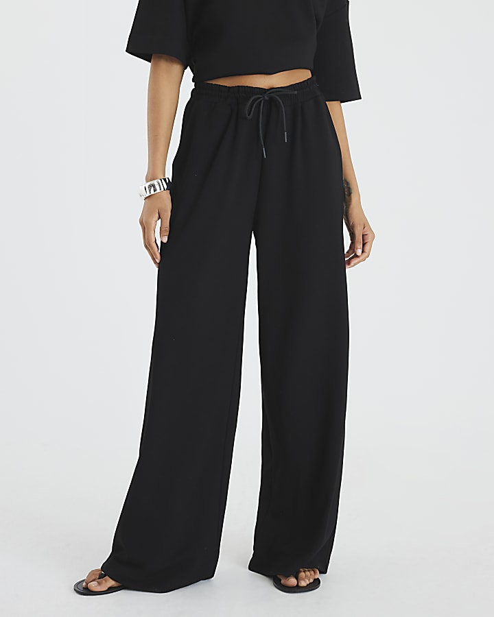 Black Premium High Waisted Wide Leg Joggers