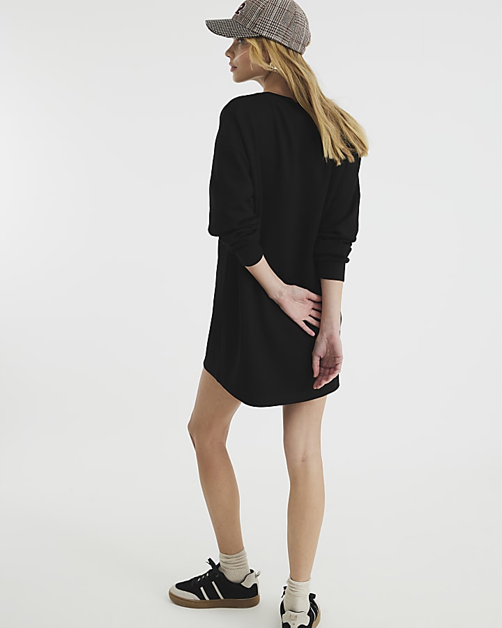 Black Long Sleeve Zip Hem Tunic Mini Dress