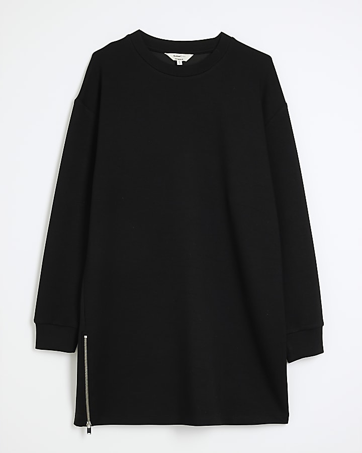 Black Premium Long Sleeve Zip Hem Tunic