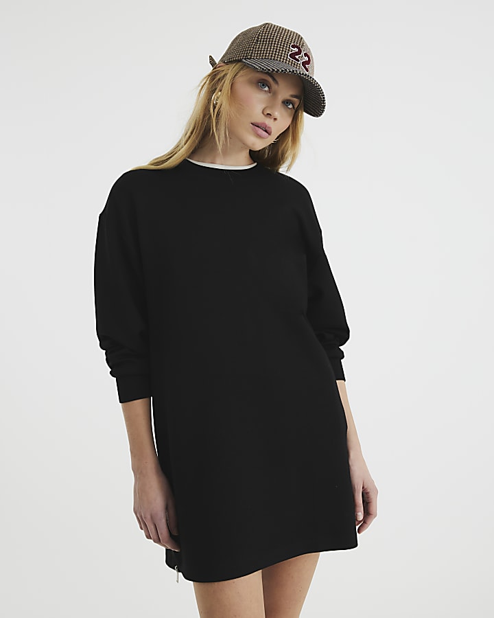 Black Long Sleeve Zip Hem Tunic Mini Dress