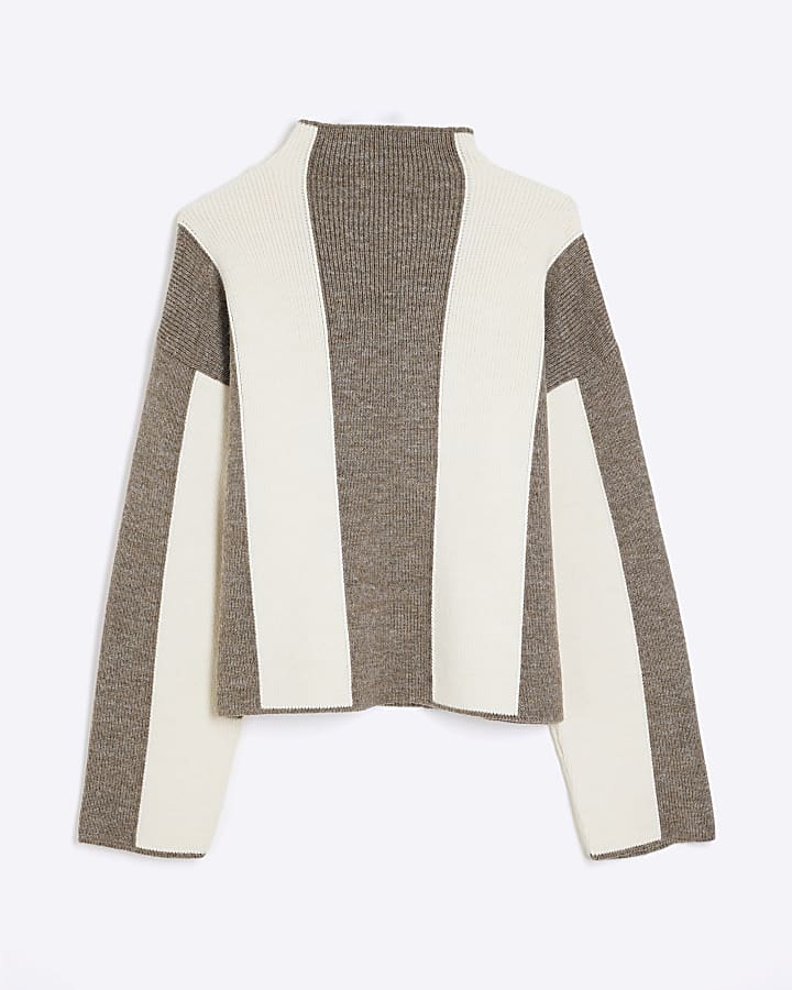 Brown Stripe High Neck Jumper