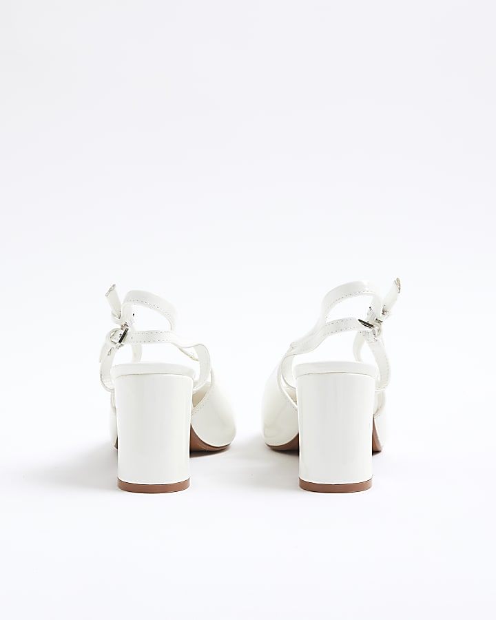 White Curved Block Court Heels