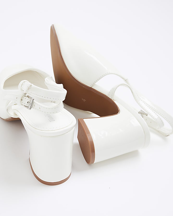 White Curved Block Court Heels