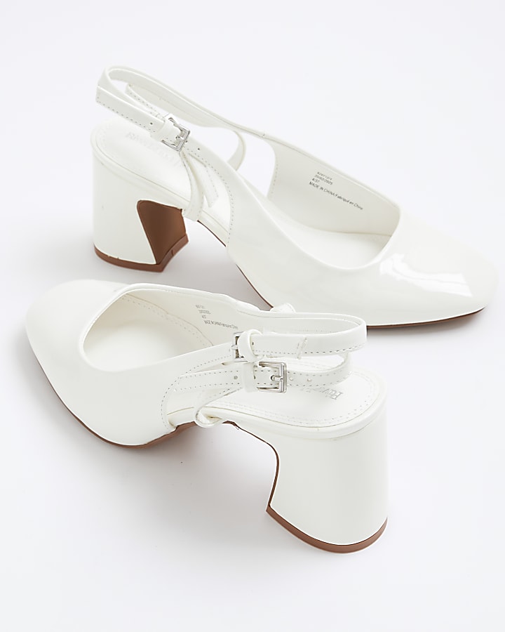 White Curved Block Court Heels