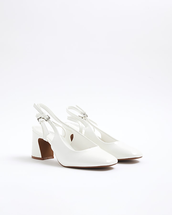 White Curved Block Court Heels