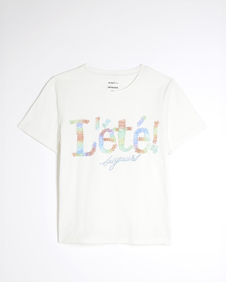 White Lete 3D Floral T-Shirt