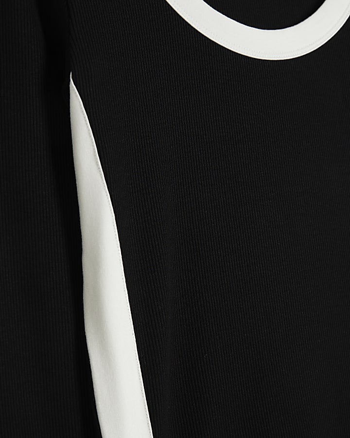 Black Long Sleeve Colour Block Fitted Top