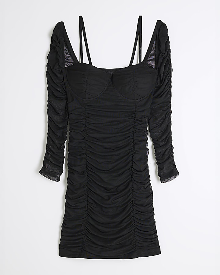 Black Ruched Bodycon Dress