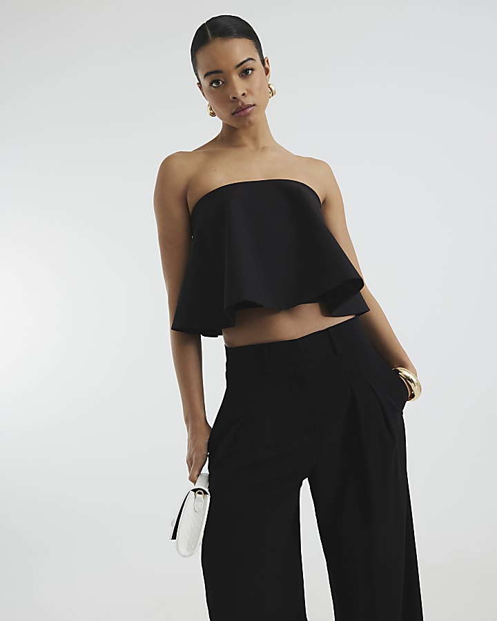 Black Draped Bandeau Top