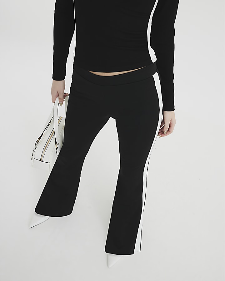 Black Colour Block Flared Trousers