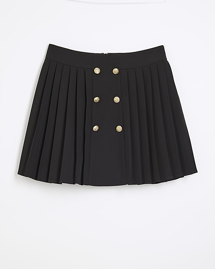 Black Pleated Military Mini Skirt