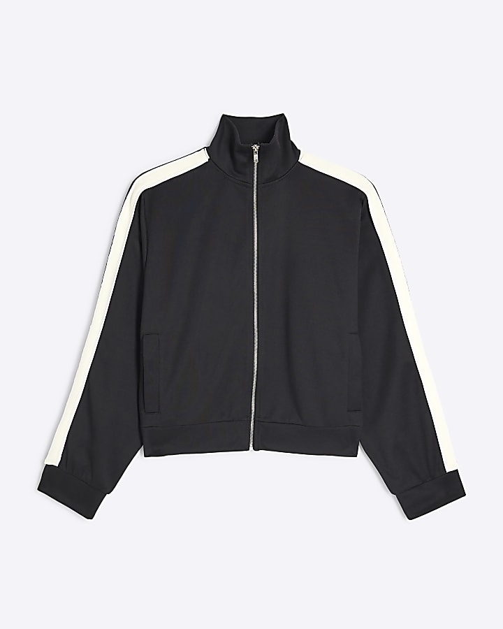 Black Zip Through Side Stripe Jacket