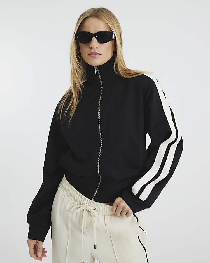 Black Zip Through Side Stripe Jacket